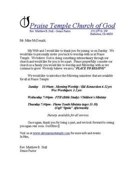 free church letters of invitation